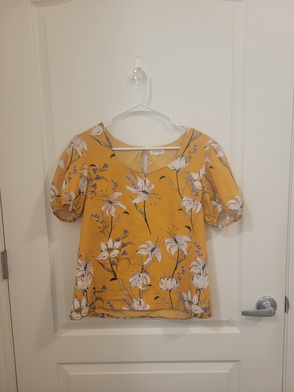 Roolee Mustard Yellow Floral V-Neck Puff Sleeve Blouse